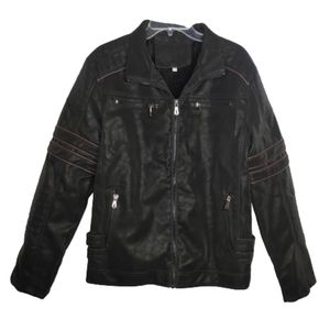 Black Faux Leather Zip Up Lined Moto Jacket Size M